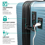 Villago Hardshell Carry On USB port Polycarbonate 8 Wheel Spinner with Slash Proof Zipper TSA Lock and Expandable Zipper (22x14x9) (AQUA) / Maleta De Viaje De Polycorbonato Con USB Y Candado