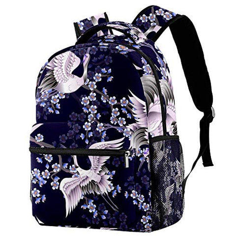 LORVIES White Japanese Cranes And Pink Branches Backpack Hiking Daypack for Adults Kids
