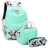 School Backpacks for Teen Girls Lightweight Canvas Backpack Bookbags Set (Light Green-1)