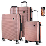 Villago Hardshell 3 Pc Set USB port (Carry-On) Polycarbonate 8 Wheel Spinner with Slash Proof Zipper TSA Lock and Expandable Zipper/Maleta De Viaje De Polycorbonato Con Candado TSA (ROSE GOLD)