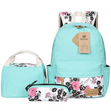 BLUBOON Teens Backpack Set Canvas Girls School Bags, Bookbags 3 in 1 (Water Blue-14)