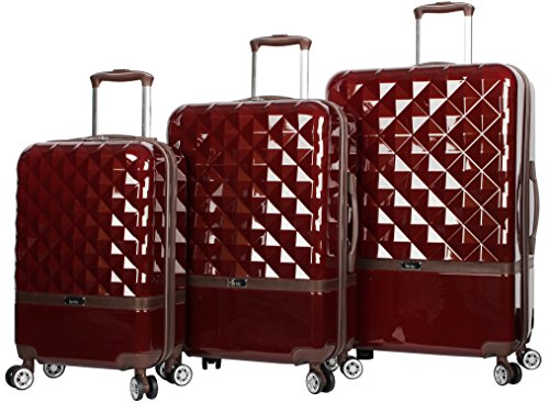 Nicole Miller New York Madison Collection Hardside 3-Piece Spinner Luggage Set: 28", 24", and 20" (One Size, Madison Burgundy)