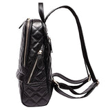 ABage Women's Genuine Leather Backpack Vintage Casual Quilted Travel Backpack Purse, Black