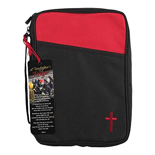 Firefighter'S Prayer Red And Black Canvas Thinline Bible Cover Case With Handle