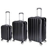 GHP Set of 3 Black ABS Hard Shell 190D Polyester Lining Trolley Case Luggage Set