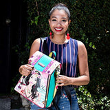 Studded Glossy Neon Floral Backpack with Adjustable Strap