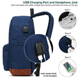 College Backpack, Water-resistent Laptop Backpack with USB Charging Port & Headphone Adapter for Men & Women Slim Anti-Theft Travel Bookbags Fits up to 14'' Computer 15'' Macbook - Blue