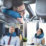 HOMIEE Travel Pillow, Neck Support Memory Foam Cushion Essentials with Sleep Mask, Earplugs -Build in Pouch and Extra Pocket, Ideal for Travelling and Flights
