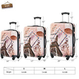 Flieks Graphic Print Luggage Set 3 Piece ABS + PC Spinner Travel Suitcase (Eiffel Tower)