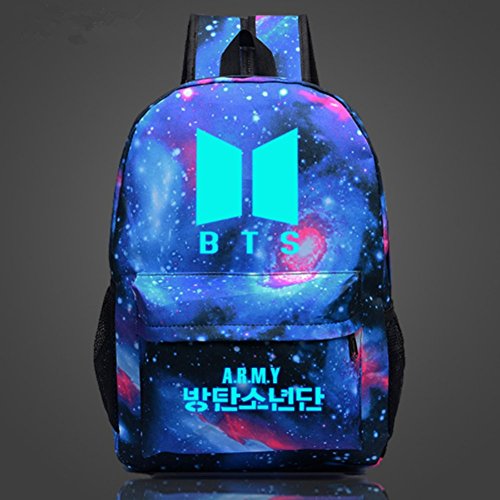 Bosunshine New Hot Star BTS Canvas Backpack Luminous School Bag Starry Sky Shoulder Bag (Blue-1)