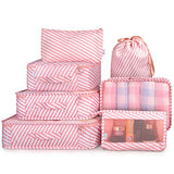Packing Cubes 7 Pcs Travel Luggage Packing Organizers Set with Toiletry Bag (PINK STRIPE)