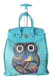 Trendy Flyer Computer/Laptop Rolling Bag 2 Wheel Case Turquoise Owl