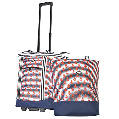 Olympia 2-Piece Rolling Shopper Tote and Cooler Bag, Anchor