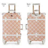 Unitravel Vintage Luggage Grid PU Leather Retro Suitcase Spinner Wheels Women
