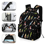 Vintage Fishing Fish Lure Style Black Backpack Boy School Bag Sackpack For Student Fashion Adjustable Bookbag With Umbrella Water Cup Pocket Lightweight Cool
