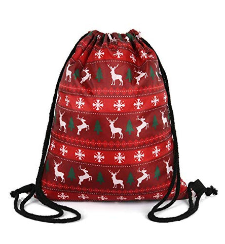 Violet Mist Print Drawstring Bag Tote Gym Sack Cosmetic Bag Backpack (Red Elk)