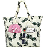 Large Beach Tote Bag Women Waterproof Sandproof Pineapple Zipper Beach Tote Bag Pool Gym Grocery Travel with Wet Pocket