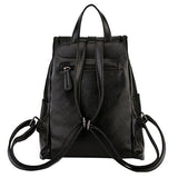 ABage Women's Leather Backpack Purse Lightweight Flap Drawstring School Backpack, Black