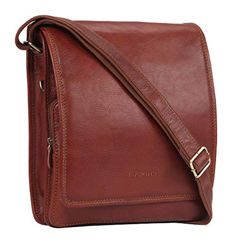 Banuce Full Grains Leather Messenger Bag for Men Small Flap-over Vintage Shoulder Crossbody Bag