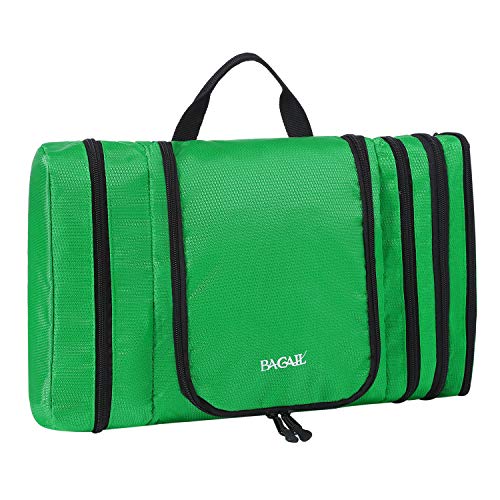 Bagail Men & Women Waterproof Flat Toiletry Kit, Portable and Spacious Travel Cosmetic Organizer Bag for Travel Accessories,Personal Items, Makeup and Shaving Green