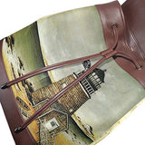 Vintage Lighthouse Painting Women's Genuine Leather Backpack Bookbag School Purse Shoulder Bag
