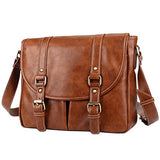 Men Travel Messenger Briefcase Schoolbag PU Leather Laptop Bag Coffee- Back to School