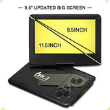 DR. J 11.5" Portable DVD Player with HD 9.5" Swivel Screen, Rechargeable Battery with Wall Charger, Car Charger and AV Cable, Sync TV Projector Function, Support USB Flash Drive SD Card, Region Free
