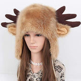 BOBILIKE Plush Fun Raindeer Ears Hood Women Costume Hats Warm, Soft and Cozy, Reindeer Brown