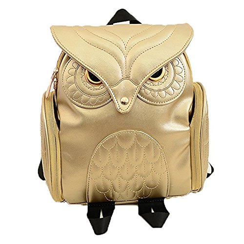 Eaglebeky Girl's Pu Leather Owl Cartoon Backpack Fashion Casual Mini Purse Bag (Gold)