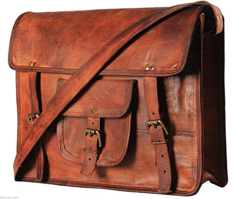 Vintage Handmade Leather Large Shoulder Satchel Laptop Holder Crossbody College Office Bag Unisex