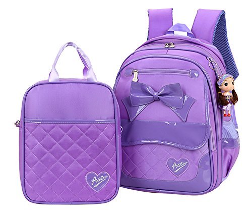 Fanci 2Pcs Bowknot Waterproof Nylon Elementary School Bookbag for Girls Primary School Backpack Set