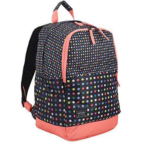 Eastsport Everyday Classic Backpack with Interior Tech Sleeve, Black/Peach Luster/Multi Color Dots