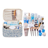 Travel Makeup Bag Large Cosmetic Bag Make up Case Organizer for Women and Girls (Large, Blue Leaf)