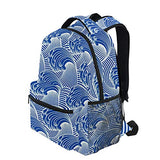 Stylish Vintage Japanese Waves Backpack- Lightweight School College Travel Bags, ChunBB 16" x 11.5" x 8"