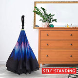 Repel Reverse Folding Inverted Umbrella with 2 Layered Teflon Canopy and Reinforced Fiberglass Ribs (Indigo Flower)
