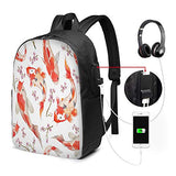SSOIU Kio Fish Laptop Backpack With USB Charging Port,cherry blossom flower beautiful oriental asian sakura carp red Travel backpack
