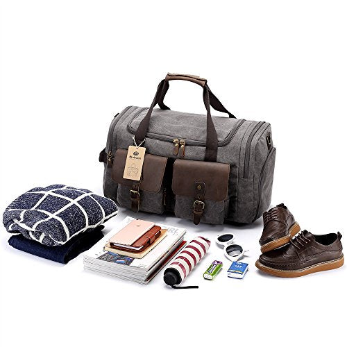 bluboon weekender overnight bag canvas genuine leather travel duffel tote Shop BLUBOON Canvas Duffle Bag Oversized Genu – Luggage Factory