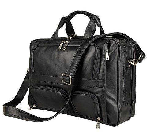 Men Vintage Black Genuine Leather Briefcase Office Business Messenger Bag