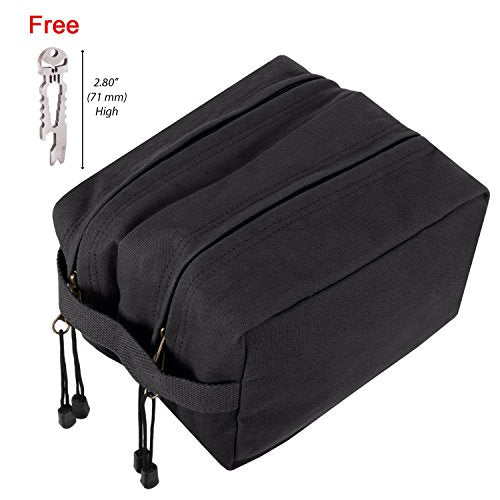 Canvas Dual Compartment Travel Toiletry Bag, Black w/Silver FREE Punisher Tool