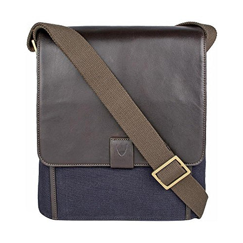 Hidesign Aiden Canvas And Leather Cross Body, Medium, Blue