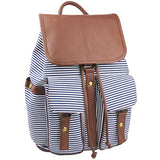 Imiflow Backpack for School Girls College Schoolbags Casual Laptop Purses Book Bags (Stripe Canvas)