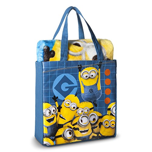 Despicable Me Minion Throw Blanket Silk Touch Canvas Tote Bag 2 Pieces Set