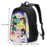 Anime Sai-lor Mo-on Laptop Backpack Bookbag with USB Charging Port for Women & Men School College Fits 15.6 Inch Laptop