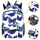 LORVIES Beautiful Blue Fly Butterfly Pattern Lightweight School Classic Backpack Travel Rucksack for Girls Women Kids Teens