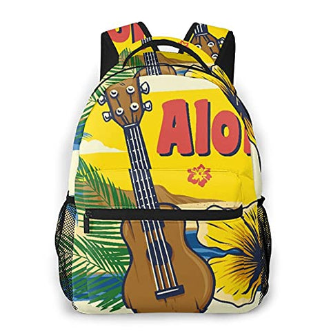 Multi leisure backpack,Aloha Hawaii Ukulele Vintage Style, travel sports School bag for adult youth College Students