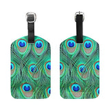 Peacock Feather Travel Leather Luggage Baggage Suitcases Tags Label Set of 2