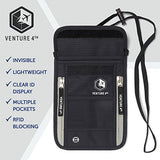 Venture 4th Passport Holder Neck Pouch With RFID Blocking – Concealed Passport Wallet (Black)