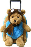 Kreative Kids Adorable Aviator Pilot Bear Rolling Backpack W/Removable Stuffed Toy & Wheels