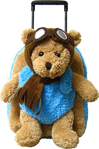 Kreative Kids Adorable Aviator Pilot Bear Rolling Backpack W/Removable Stuffed Toy & Wheels