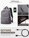 Upoalker Canvas Backpack With Usb Charging Port For School Bookbag Travel Daypack For Fits Up To
